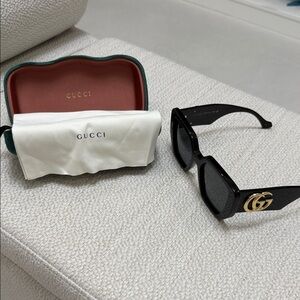 Gucci Black Square Sunglasses with Gold Double G Emblem